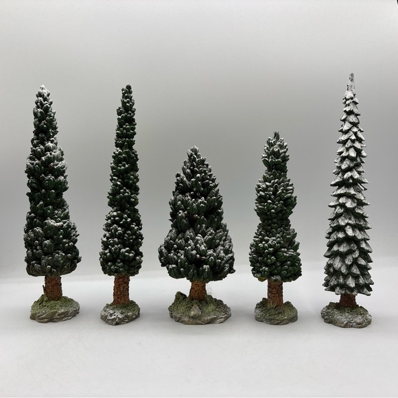 Department 56 1998 Vintage Village Snowy Evergreens Set Of 5 Large 52614 Retired - Picture 6 of 12